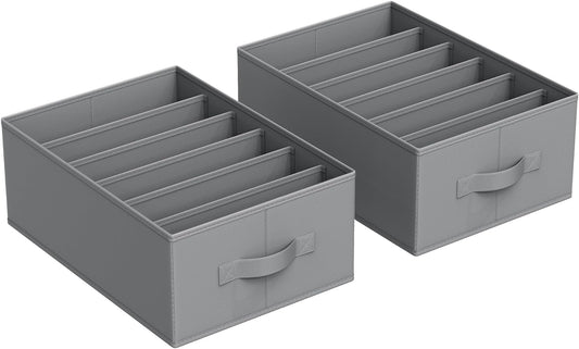 Set of 2 Large Size Wardrobe Clothes Organizers, 6-Compartment Foldable Drawer Organizers with Handles, 16.5 X 11.8 X 6.7 Inches, for Pants, Sweaters, Jeans, Dove Gray URUS009G02