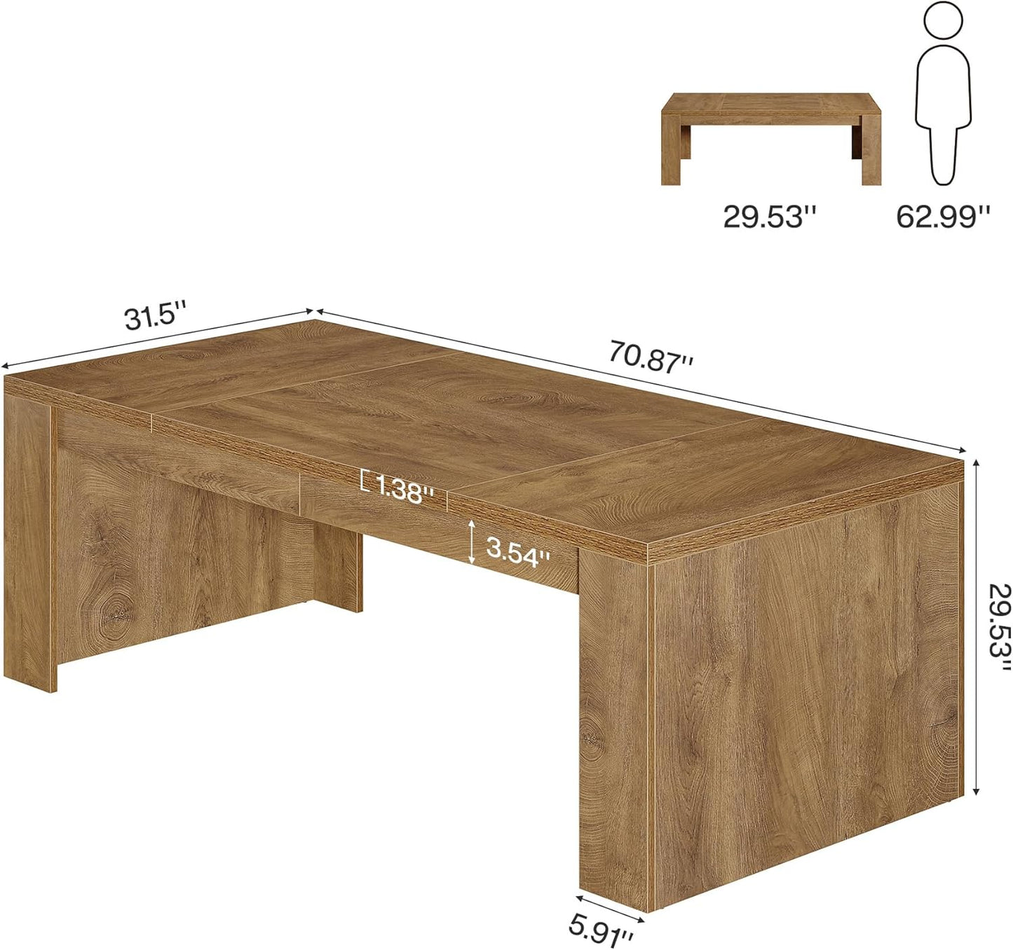 70.9-Inch Executive Desk, Large Wooden Computer Office Desk with Sturdy Double Pedestal Legs, Writing Table Business Workspace Home Office Furniture for Home Office (Brown)