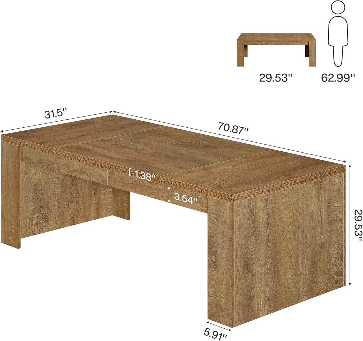 70.9-Inch Executive Desk, Large Wooden Computer Office Desk with Sturdy Double Pedestal Legs, Writing Table Business Workspace Home Office Furniture for Home Office (Brown)