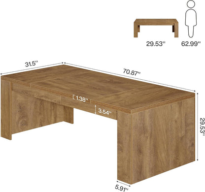 70.9-Inch Executive Desk, Large Wooden Computer Office Desk with Sturdy Double Pedestal Legs, Writing Table Business Workspace Home Office Furniture for Home Office (Brown)
