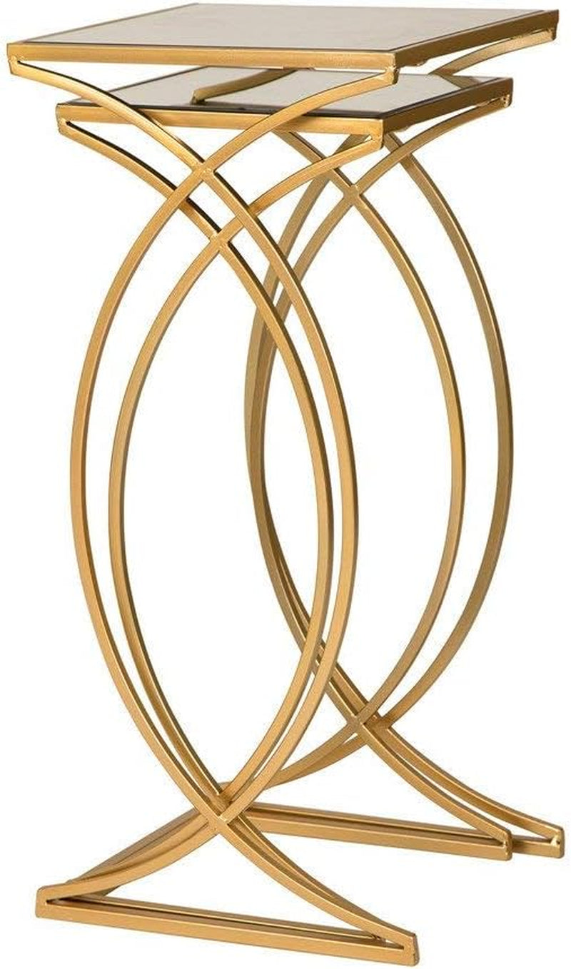 Nesting Side Tables, Set of 2 End Tables with Metal Frame & Tempered Glass Top, Coffee Tables Decorative Accent Tables for Bedroom, Living Room, Home Office - Golden
