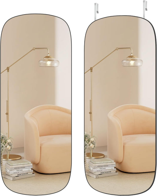 Full Length Wall Mirror, over the Door Mirror, 47.2" X 18.5" Arched Hanging Mirror, Frameless Glass Mirror Decor, for Bedroom Living Room Dressing Room, Ink Black ULFM010B01