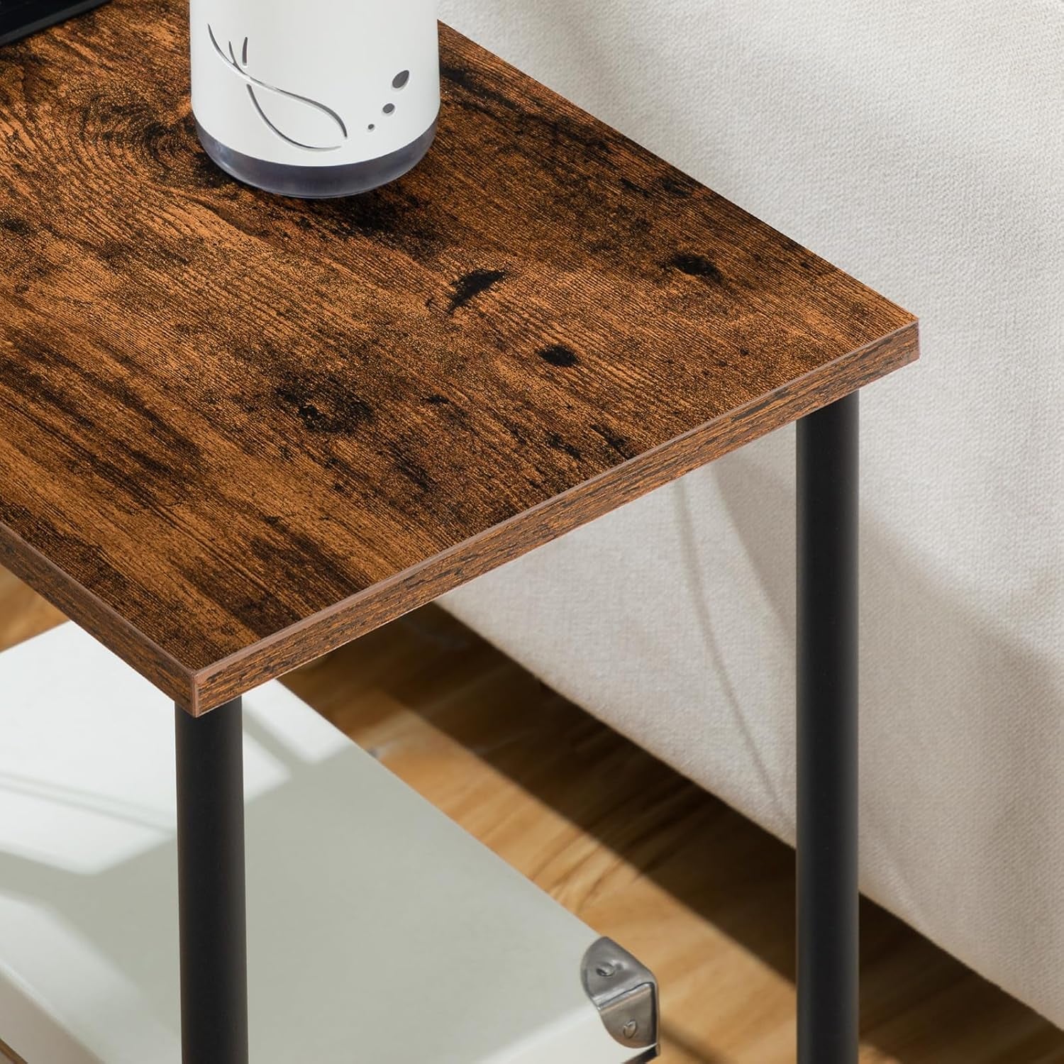 Side Table with Charging Station, End Table with USB Port and Outlet, Nightstand with 2-Layer Storage Shelves for Small Spaces, Living Room, Bedroom, Stable Frame, Rustic Brown BF09UBZ01