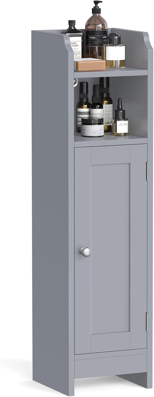Small Bathroom Storage Corner Floor Cabinet with Door, 7.9 X 7.1 X 31.5 Inches, Bathroom Organizer, Narrow Toilet Paper Storage Cabinet, Adjustable Shelves, Dove Gray UBBC310P36