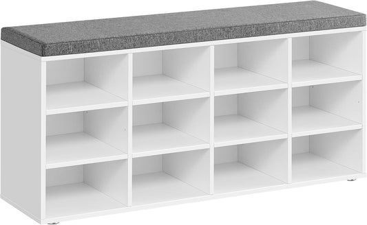 CUSTOS Collection - Shoe Bench, Storage Bench with Padded Seat, Entryway Bench with 12 Compartments, for Bedroom, 11.9 X 40.9 X 18.9 Inches, Cloud White and Slate Gray ULHS012W14
