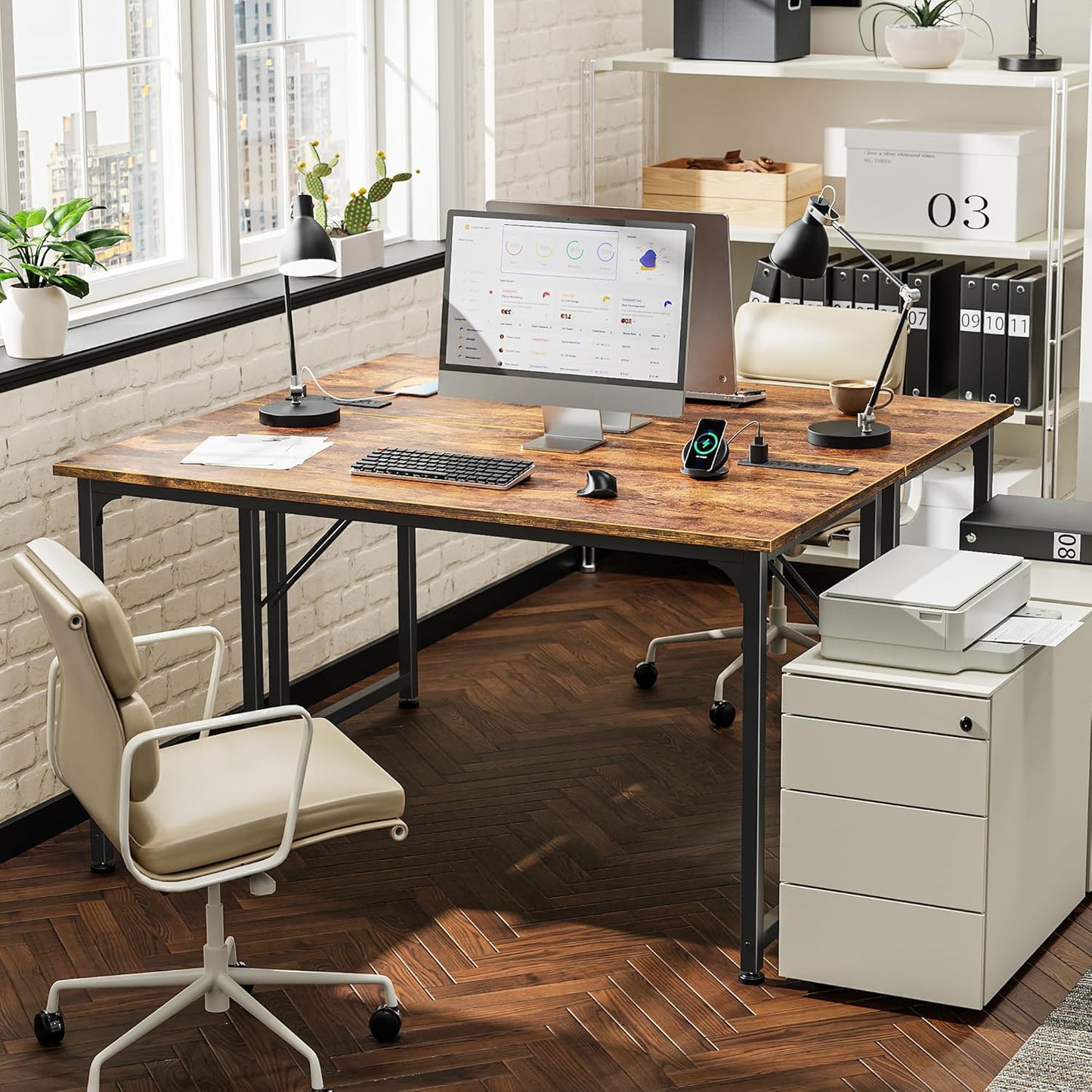 47 X 20 Inch Office Computer Desk with Power Outlets and USB-C Port, Larger Gaming Desk, for Home Office, Study, Bedroom, Writing Work from Home Table, Metal Frame, Rustic Brown