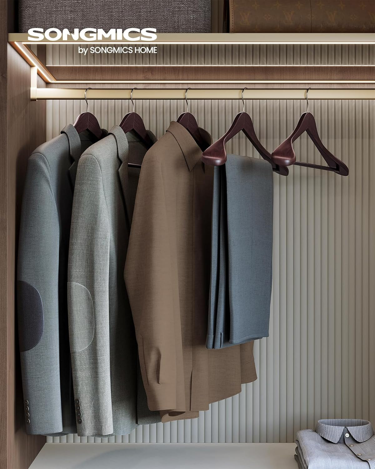 Extra Wide Wooden Suit Hangers, Set of 10 Clothes Hangers, Swivel Hooks, Non-Slip Bars, for Outfits, Suits, Coats, Shirts, Dresses, Mahogany UCRW050MZ01