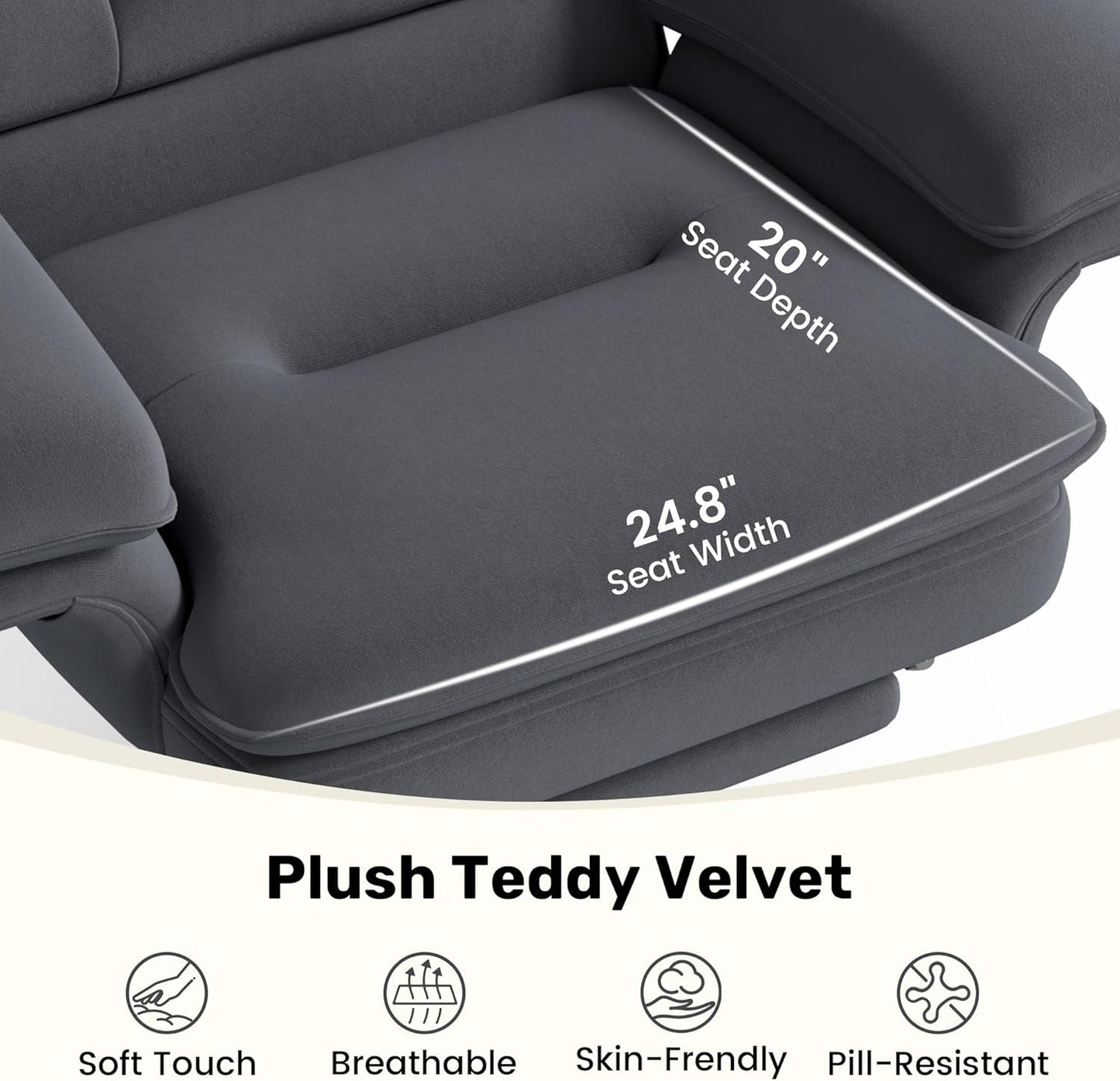 Criss Cross Office Chair with Flip-Up Armrests and Headrest, 135° Reclining Swivel Velvet Criss Cross Chair with Wheels & Foot Rest, Big and Tall Cloud Cross Legged Office Chair for Home, Gray