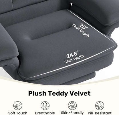 Criss Cross Office Chair with Flip-Up Armrests and Headrest, 135° Reclining Swivel Velvet Criss Cross Chair with Wheels & Foot Rest, Big and Tall Cloud Cross Legged Office Chair for Home, Gray