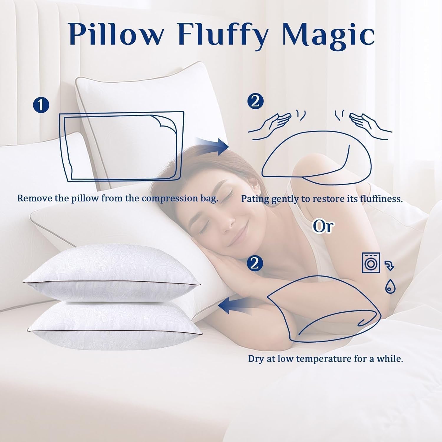 King Size Pillows Set of 2 for Sleeping, Soft and Supportive Bed Pillows with down Alternative Filling for Side and Back Sleepers, Hotel Collection