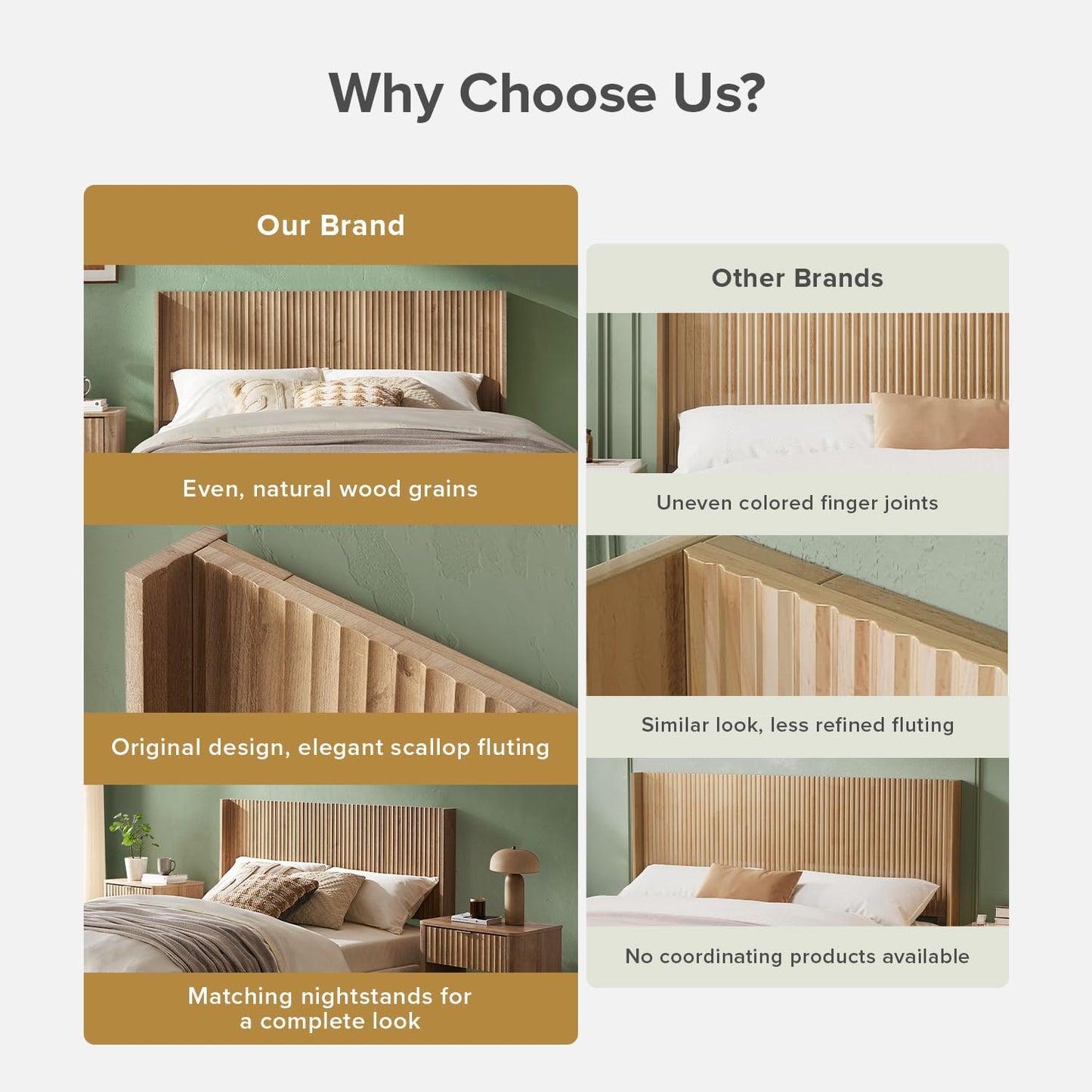 Brooklyn 62.4" Headboard Only, Wood Headboard, Modern Farmhouse, Boho, Wall Mount, Fluted Panel, Wingback Design (Golden Oak, Queen)