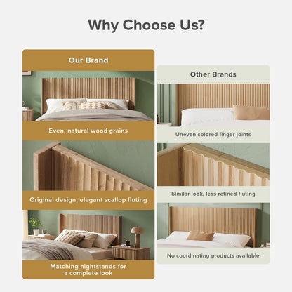 Brooklyn Fluted Panel Wingback Headboard 62.4" - Wall Mount Headboard for Queen Bed, Modern Farmhouse Bedroom Decor, 4-Panel Assembly (Golden Oak, Queen)