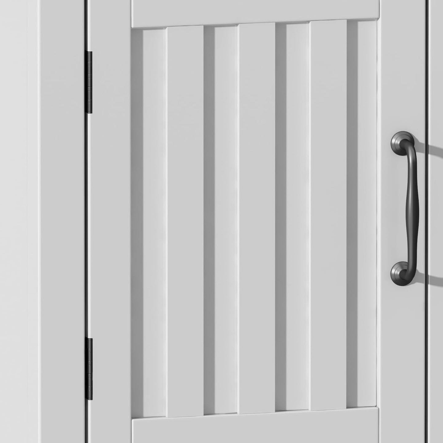 Farmhouse TV Stand, Wood Fluted Door Entertainment Center with Storage Cabinets and Open Shelves, Rustic Media Console up to 55 Inches for Living Room, Bedroom, White