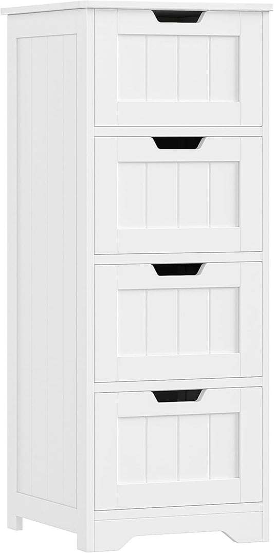 Bathroom Storage Cabinet, Bathroom Cabinet with 4 Drawers, 11.8” X 11.8” X 32.5” Freestanding Entryway Cupboard Storage Organizer Unit Home Furniture Decor, White