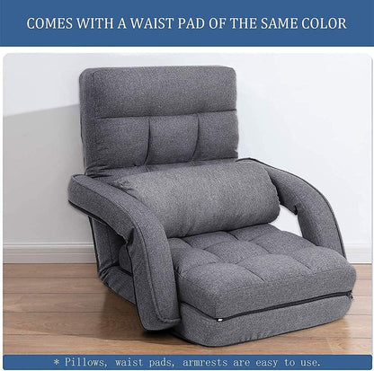 Indoor Floor Gaming Chairs for Adults with Back Support,Chaise Lounge, 14-Position Folding Lazy Sofa with Pillow for Living Room, Bedroom, Balcony(Grey) 8803GR
