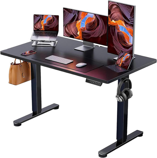 Height Adjustable Electric Standing Desk, 47.2 X 23.6 Inches Sit Stand up Desk, Memory Computer Home Office Desk with Two-Piece Desktop (Black)