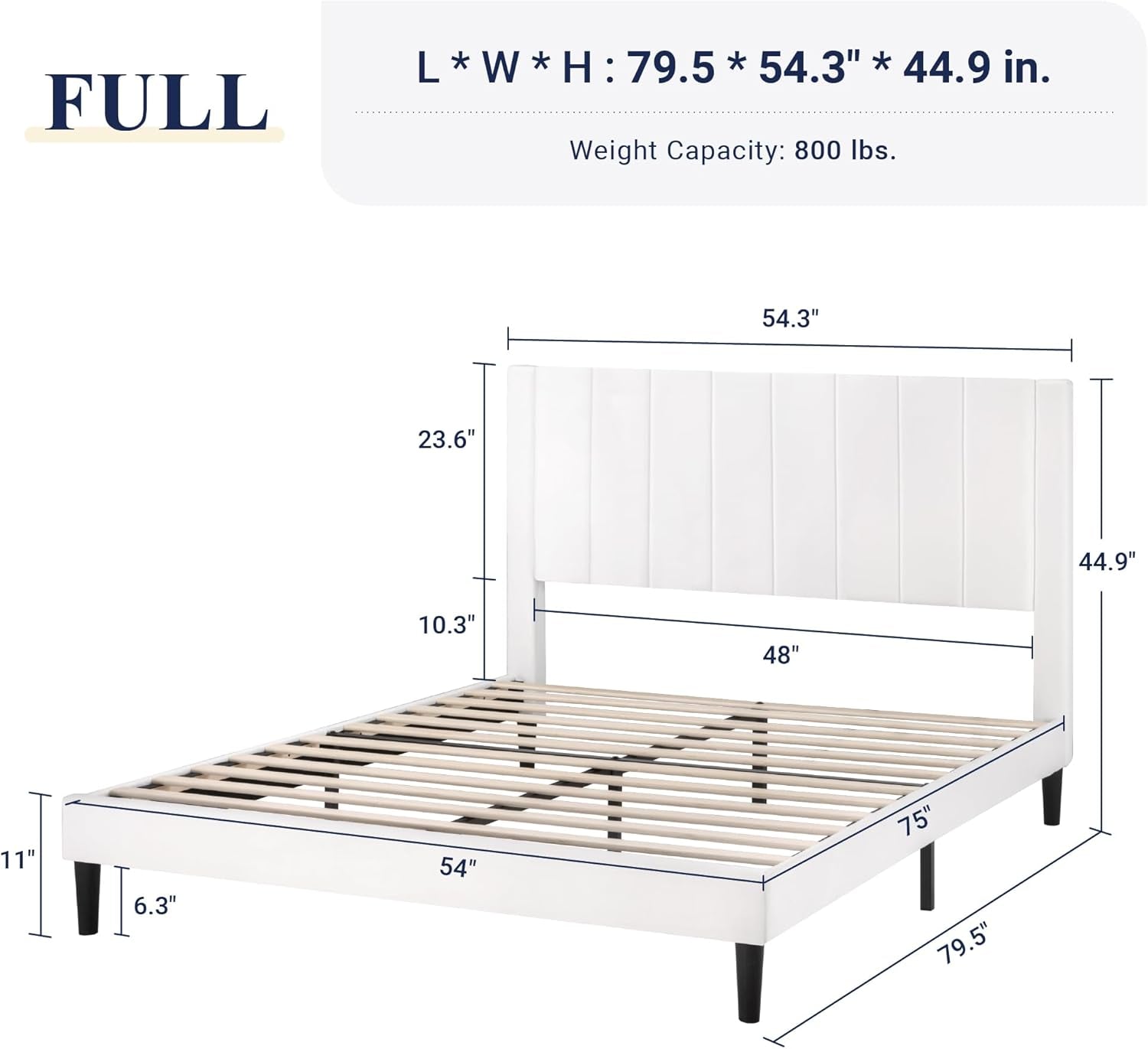 Full Bed Frame/Velvet Upholstered Bed Frame with Vertical Channel Tufted Headboard/Strong Wooden Slats/Platform Bed Frame/Mattress Foundation/Box Spring Optional/Easy Assembly/White