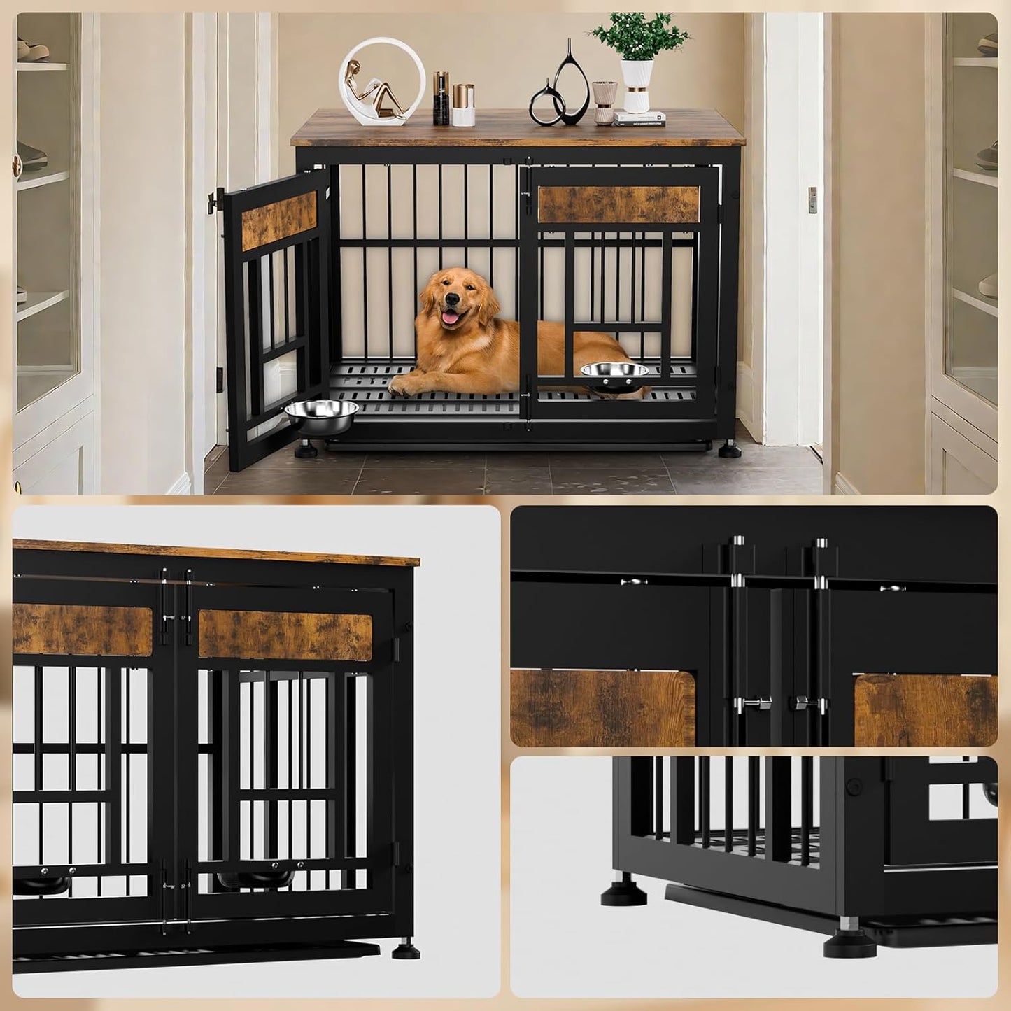 Heavy Duty Dog Crate Furniture for Large Dog, 48 Inch Decorative Pet House End Table, Extra Large Wooden Cage Kennel Furniture Indoor
