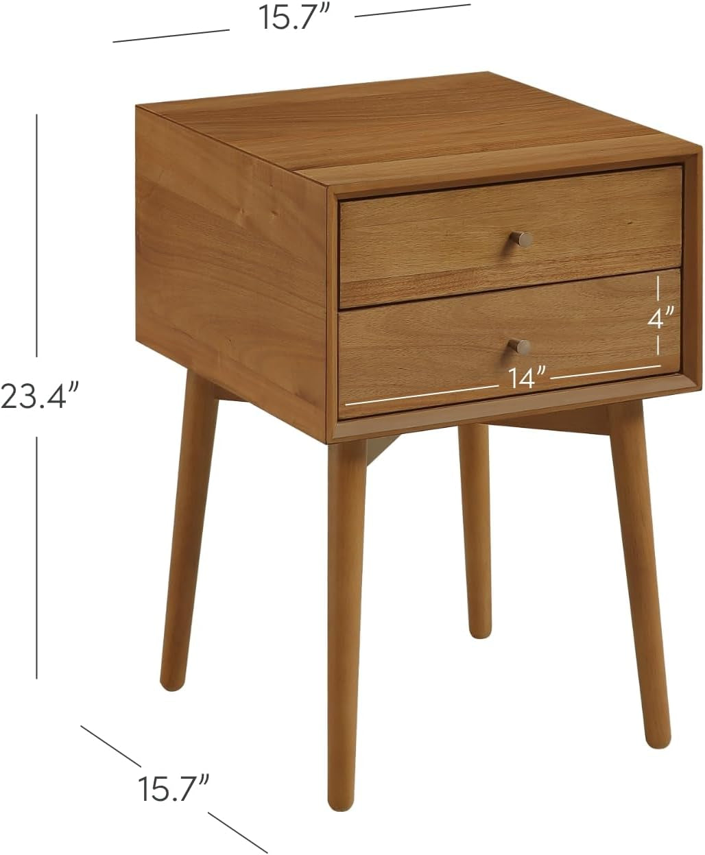 32704 Harper Mid-Century Oak Wood Nightstand with 2-Drawers, Small Side End Table with Storage, Brown