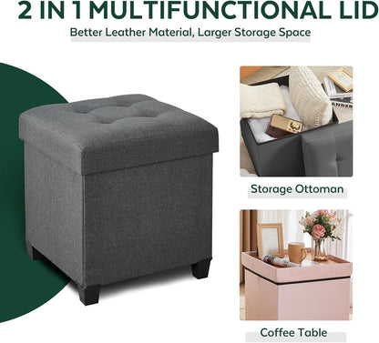 17.7" Square Ottoman with Storage, Storage Ottoman Foot Stool with Lid & Solid Wood Legs, Velvet Ottomans for Living Room, Bedroom, Dorm, Pink