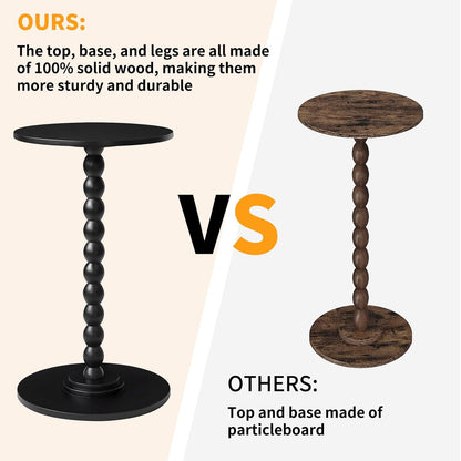 Round Side Table, Solid Wood Drink Table, Modern Minimalist Bedside Table, Living Room Sofa End Table, Bedroom Small Corner Table for Small Spaces Black YD-RST001B