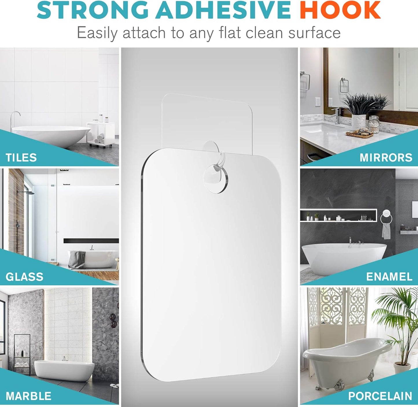 Fogless Shower Mirror for Shaving – Anti-Fog Acrylic Mirror with Razor Holder, No-Drill Wall Mount, Flat Design for Steam Showers, Medium 6X8In