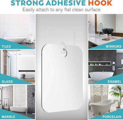 Fogless Shower Mirror for Shaving – Anti-Fog Acrylic Mirror with Razor Holder, No-Drill Wall Mount, Flat Design for Steam Showers, Medium 6X8In