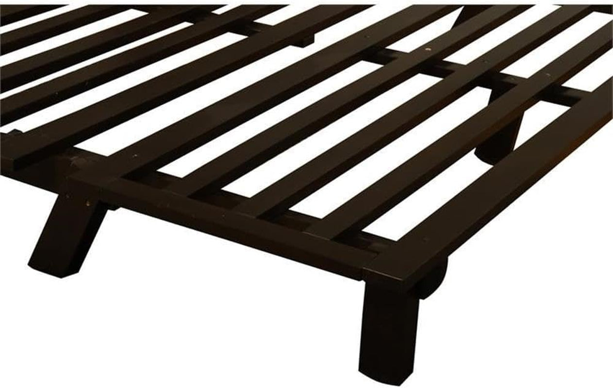 Carson Full Size Futon Frame and Mattress Set - Java Brown Finish Wood Futon Frame with Mattress Included in Linen Aqua Color