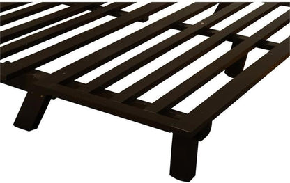 Carson Full Size Futon Frame and Mattress Set - Java Brown Finish Wood Futon Frame with Mattress Included in Linen Aqua Color