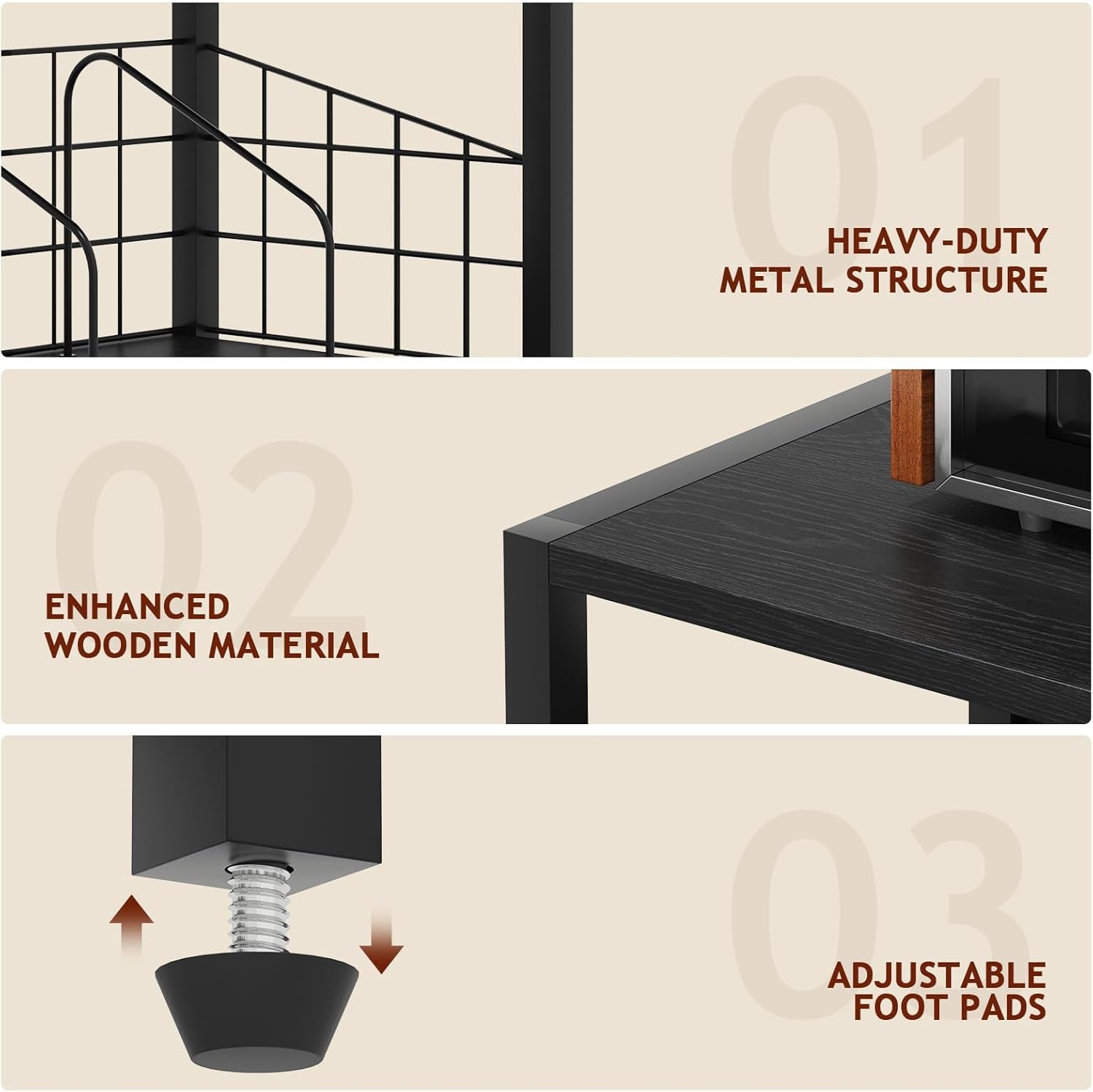 Record Player Stand with Vinyl Storage - 5-Tier Turntable Table with Adjustable Feet, Metal & Wood Cabinet - Console Organizer Display Shelf for Living Room, Apartment