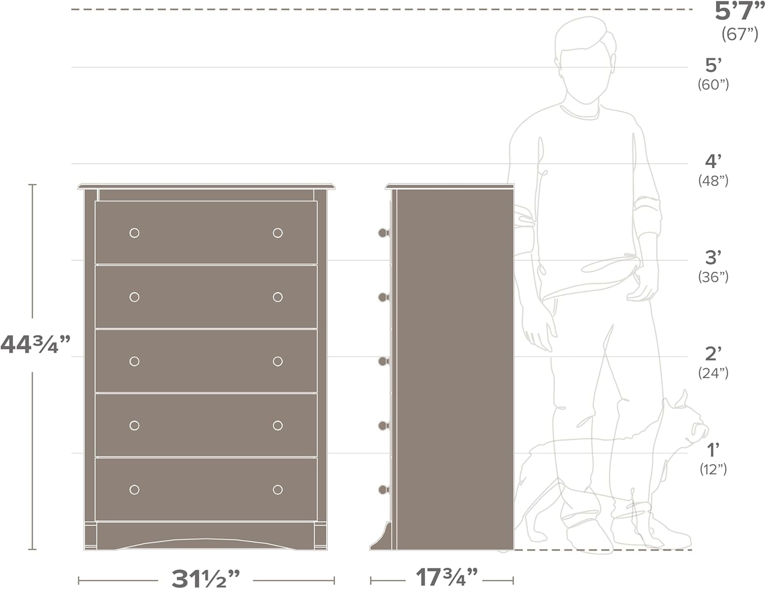 Sonoma Superior 5-Drawer Dresser for Bedroom - Spacious and Stylish Chest of Drawers, Measuring 17.75"D X 31.5"W X 44.75"H, in Espresso Finish