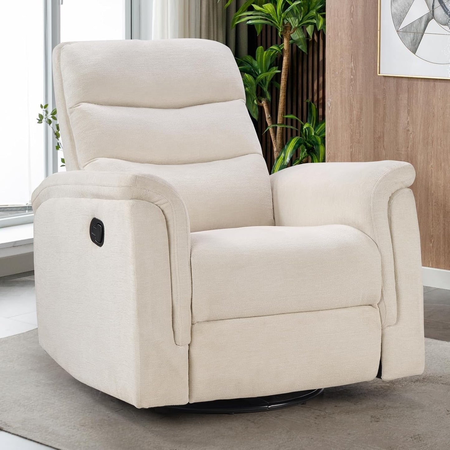 Swivel Rocker Recliner, Nursery Glider Chair, Manual Chairs Swivel Glider Recliners with Soft Backrest, Fabric Manual Reclining Sofa for Living Room Bedroom Apartment, Beige