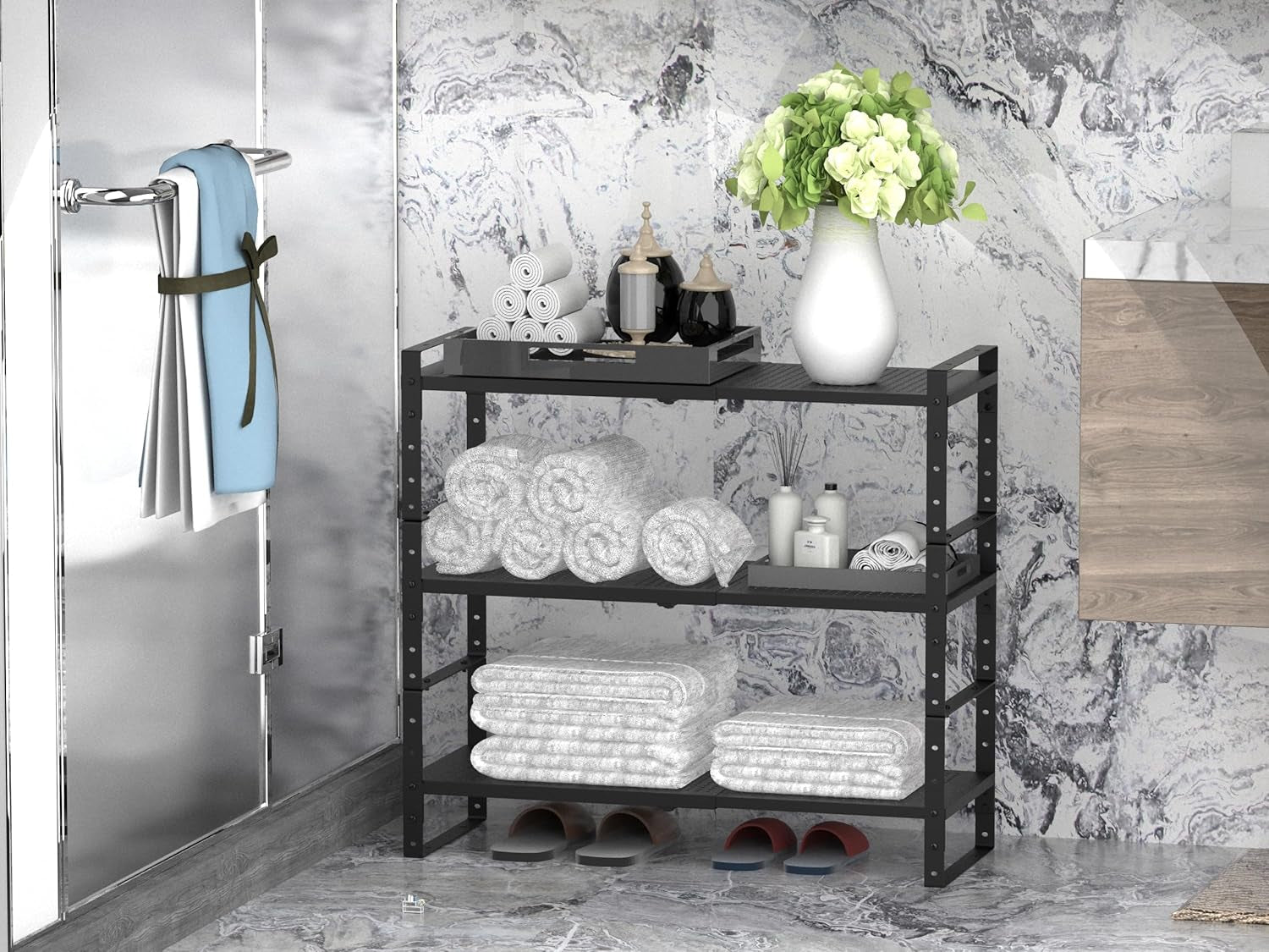 Expandable Stackable Aadjustable Shoe Rack Pantry Shelf for Kitchen Cabinets Counter Shelves Countertop Cupboard Storage Solution,Sturdy Heavy-Duty Metal Construction(1Pack/White/Large)