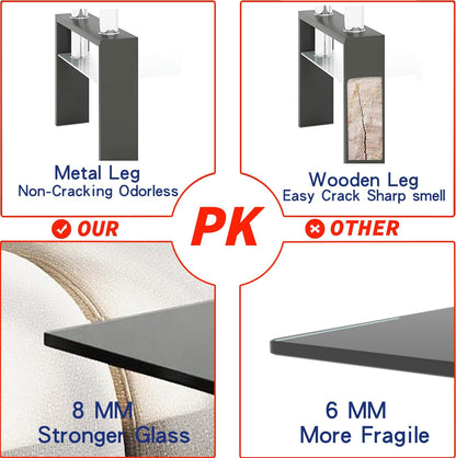 Glass Coffee Table, Black Living Room Rectangle Coffee Table with Tempered Glass & Metal Tube, 2 Layers of Storage Space Modern Tea Table Side Table for Waiting Room Small Space