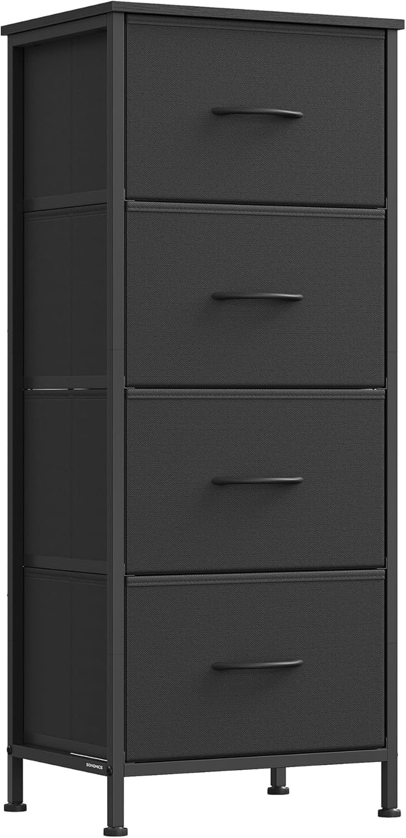 Dresser for Bedroom, Chest of Drawers, TV Stand, Steel, MDF, 5 Non-Woven Fabric Drawers, Storage Organizer Unit, Closet, Entryway, Ink Black and Ebony Black ULGS322B01S