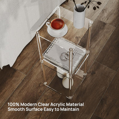 Acrylic Drink Table for Small Spaces, 10" Square, Clear Small Side Table/End Table for Living Room, Sofa, Easy Assembly, Modern, 26" H