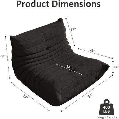 Bean Bag Chair, Oversized Loveseat Fireside Chair for Adults, 2 Seater with Memory Foam Filled, Lazy Sofa Lounge Floor Sofa for Living Room, Bedroom, Office, No Assembly Required. (Purple)