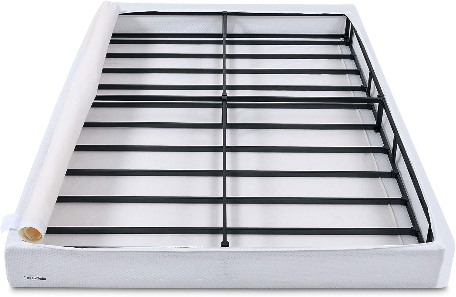 Smart Box Spring Bed Base, 5-Inch Height Mattress Foundation, Tool-Free Easy Assembly, Full, 74"L X 53"W X 5"H, White
