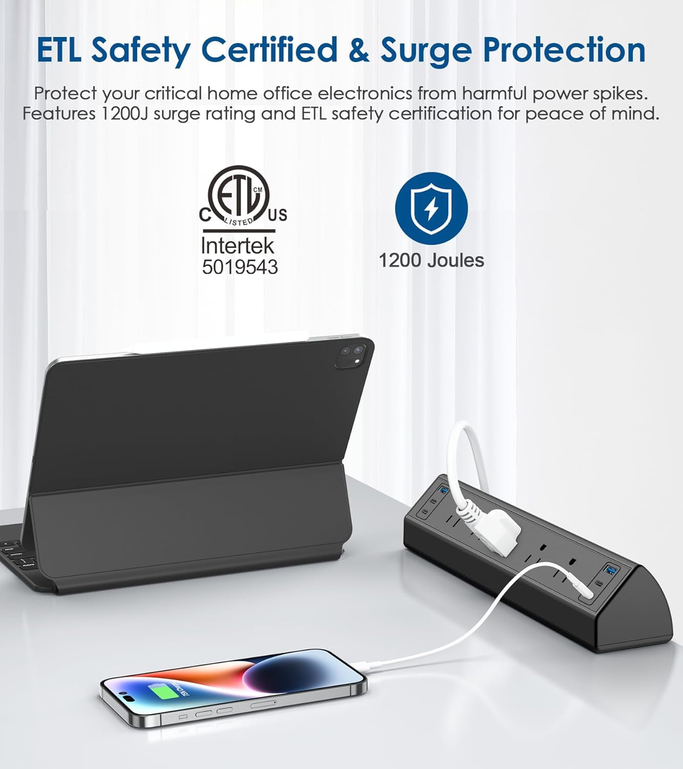 Desk Clamp Power Strip USB C,40W Total Fast Charging Station,4 PD 20W USB C Ports,Desk Edge Mount Surge Protector,5 Outlets,Fit 1.96" Tabletop Edge,Etl Listed