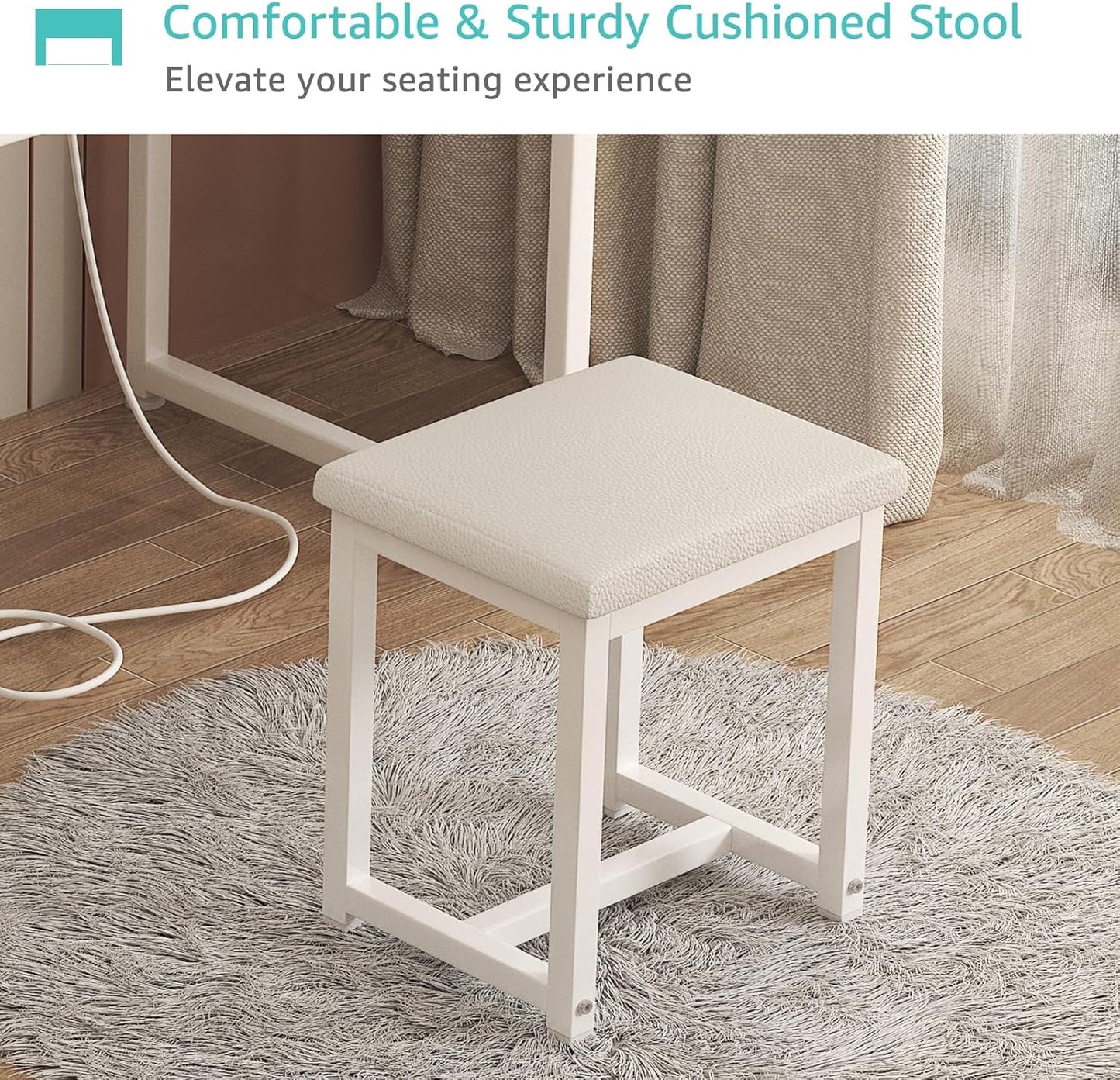 White Makeup Vanity Desk with Mirror and Lights, 40 Inch Girls Vanity Set with Chair, Make up Dresser Table with Drawers and Power Outlet for Bedroom Small Space