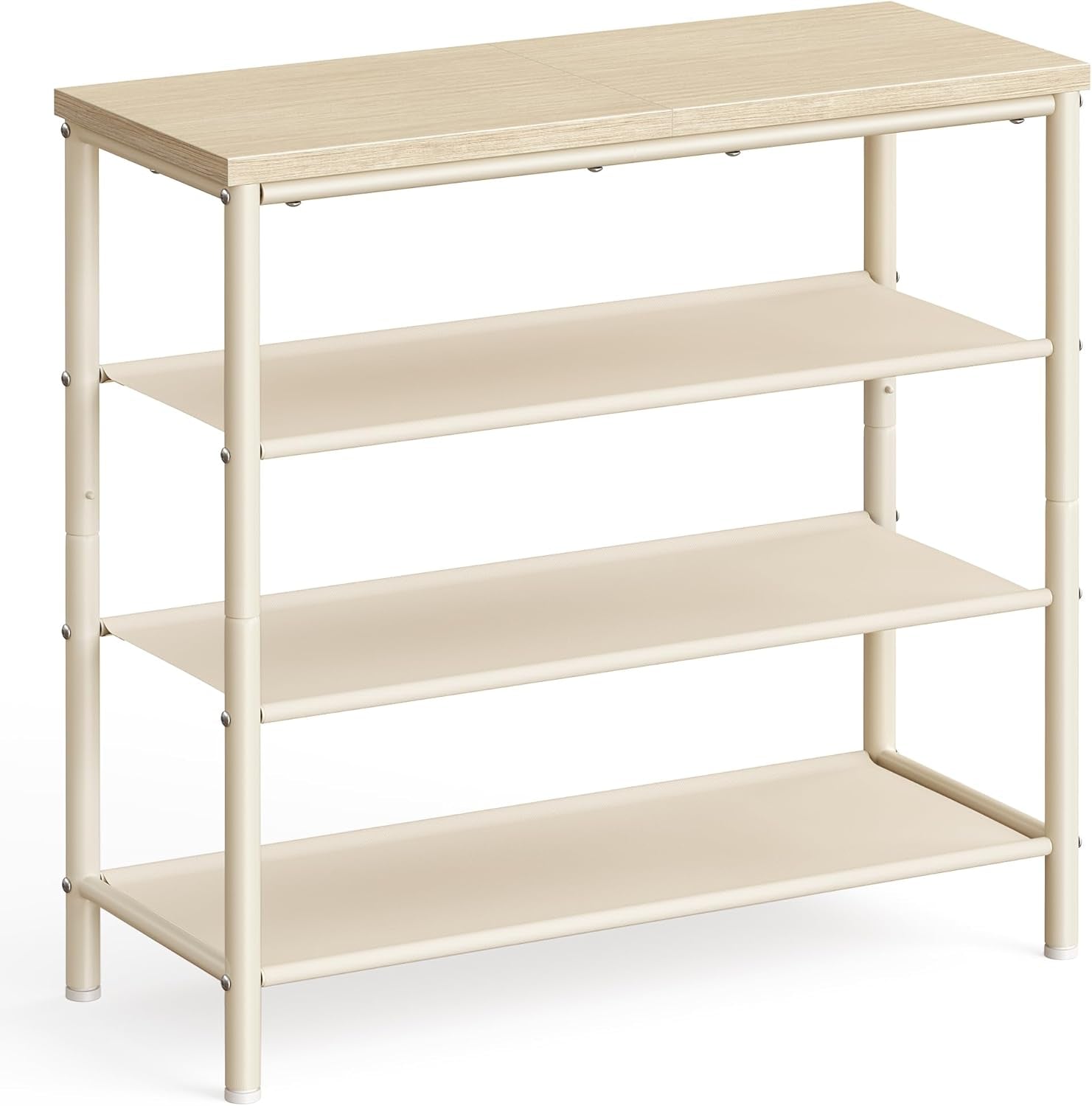 Shoe Rack, 4-Tier Shoe Storage Organizer for Entryway and Closet, Holds 9-12 Pairs of Shoes, 3 Fabric Shelves, Steel Frame, Modern, Natural Beige and Pearl White ULBS035K01