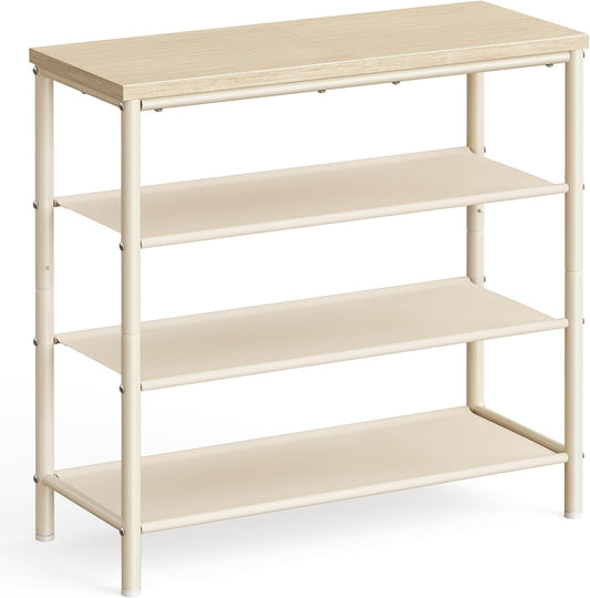 Shoe Rack, 4-Tier Shoe Storage Organizer for Entryway and Closet, Holds 9-12 Pairs of Shoes, 3 Fabric Shelves, Steel Frame, Modern, Natural Beige and Pearl White ULBS035K01