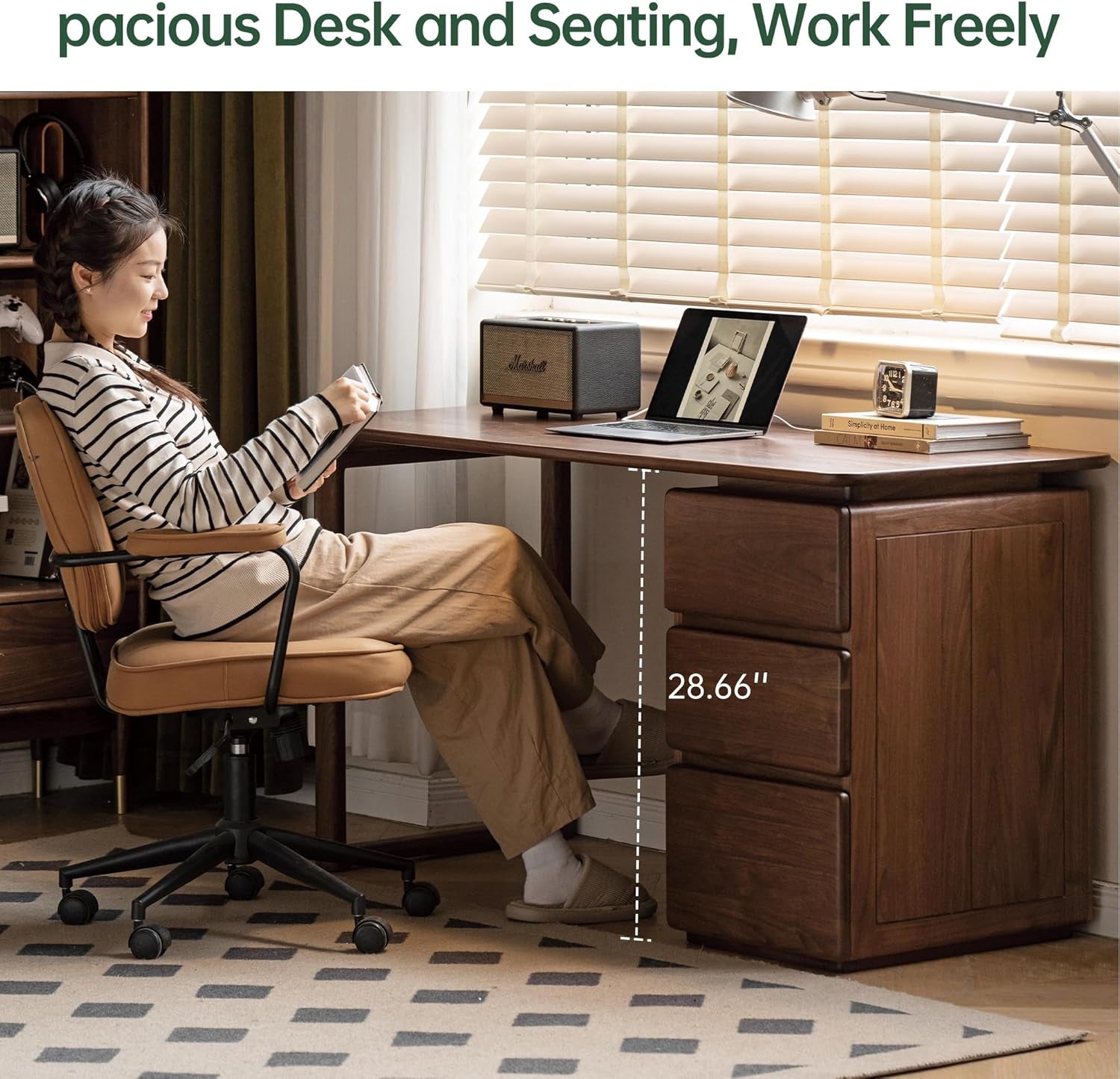 Computer Desk, Home Office Desk, Mid Century Modern Writing Desk with File Drawer for Study PC Desks 55" W