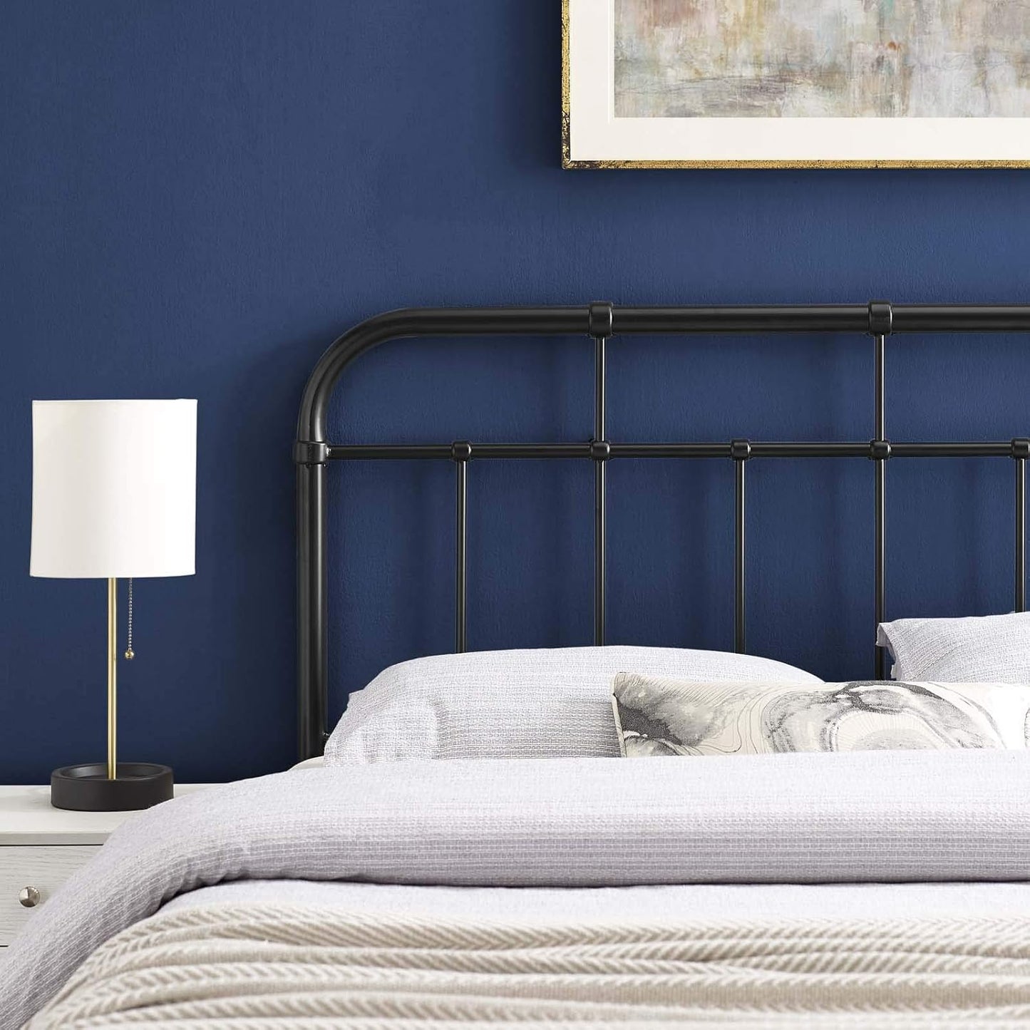 Alessia Modern Farmhouse Metal Queen Headboard in Black