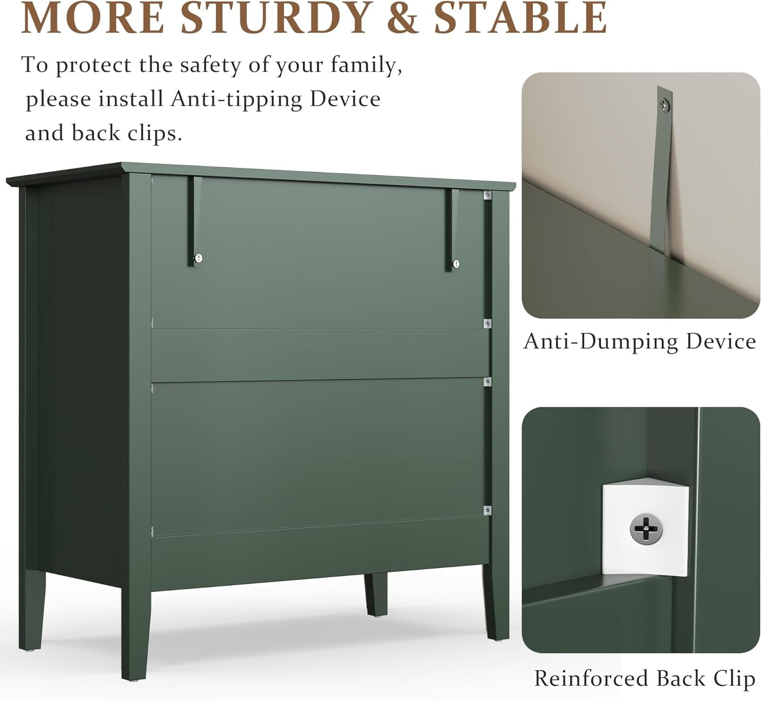 Dark Green Fluted 3 Drawer Dresser, 32 Inch Wide Dresser Nightstand for Bedroom, Modern Wood Chest of Drawers, Large Painted Nightstand with 3 Drawers for Closet, Hallway, Entryway