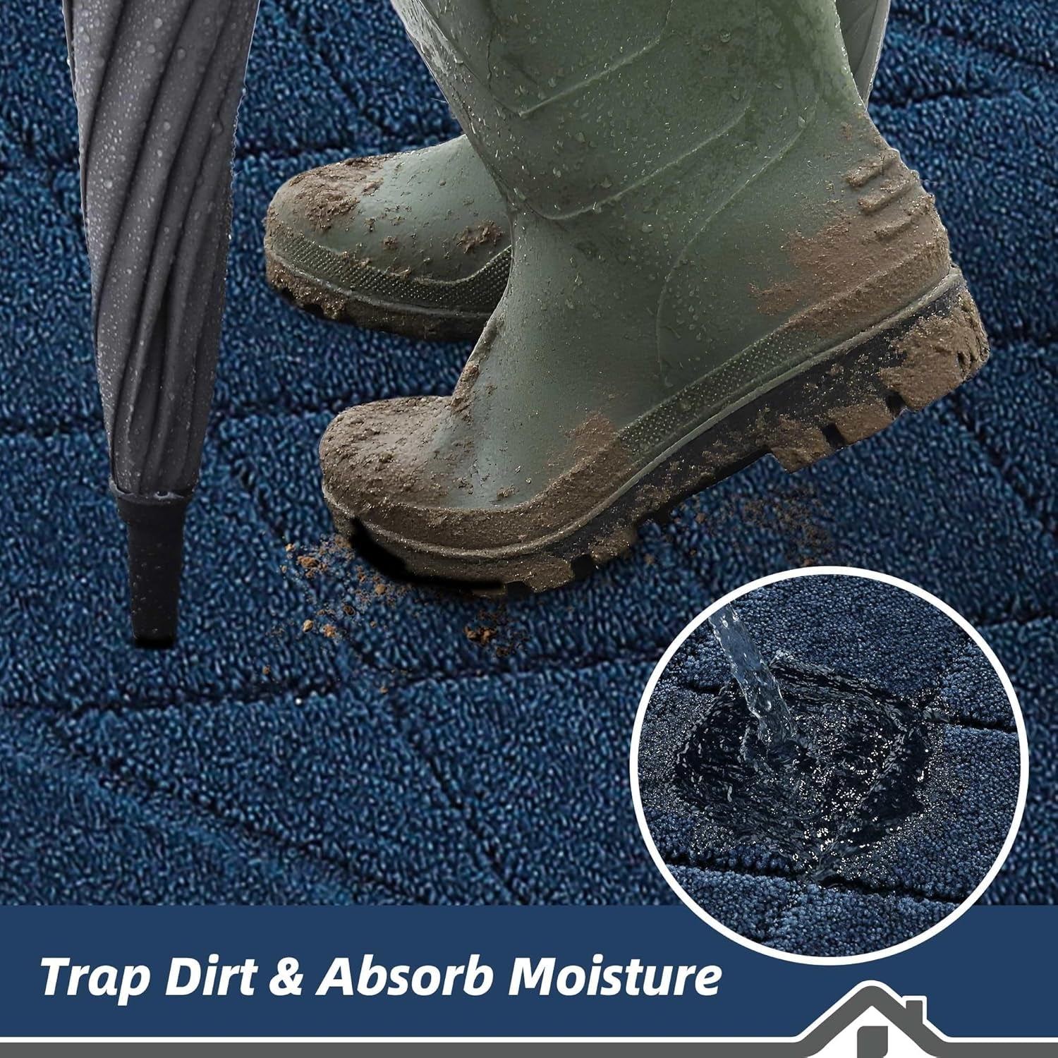 Dirt Trapper Door Mat 20" X 32", Doormat Non-Slip Entryway Rugs Washable, Dog Door Mat Stain Resistant and Absorbent Welcome Floor Mat for Front Back Door, Mud Wet Shoes & Paws, Navy Blue