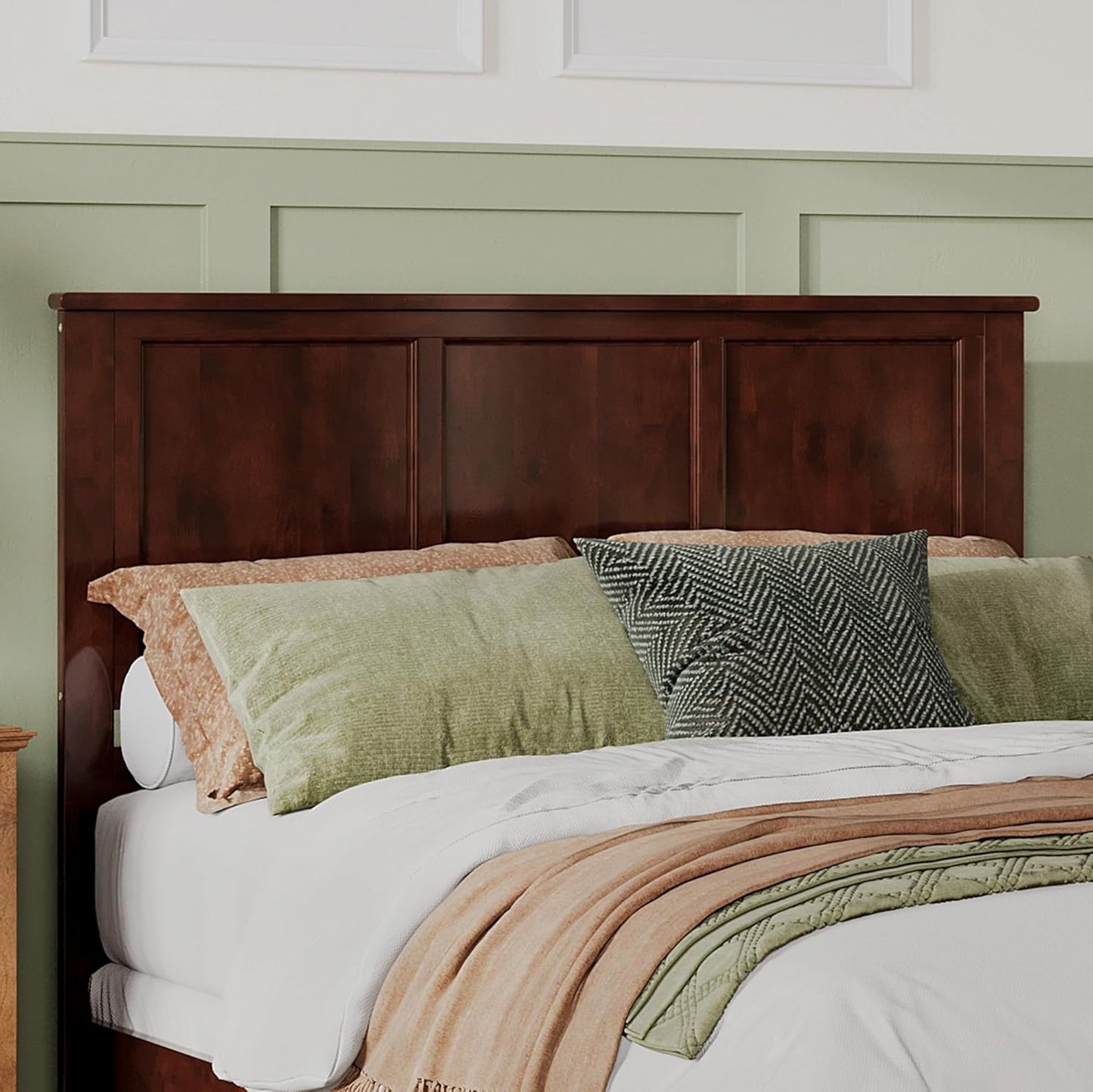 , Madison Queen Solid Wood Panel Headboard with Attachable Charger, Walnut