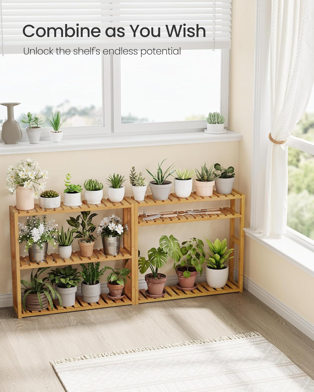 Bamboo Bathroom Shelf, 3-Tier Adjustable Plants Rack, Wall-Mounted or Stand, in the Living Room, Balcony, Kitchen, 5.9 X 23.6 X 21.3 Inches, Natural UBCB13Y