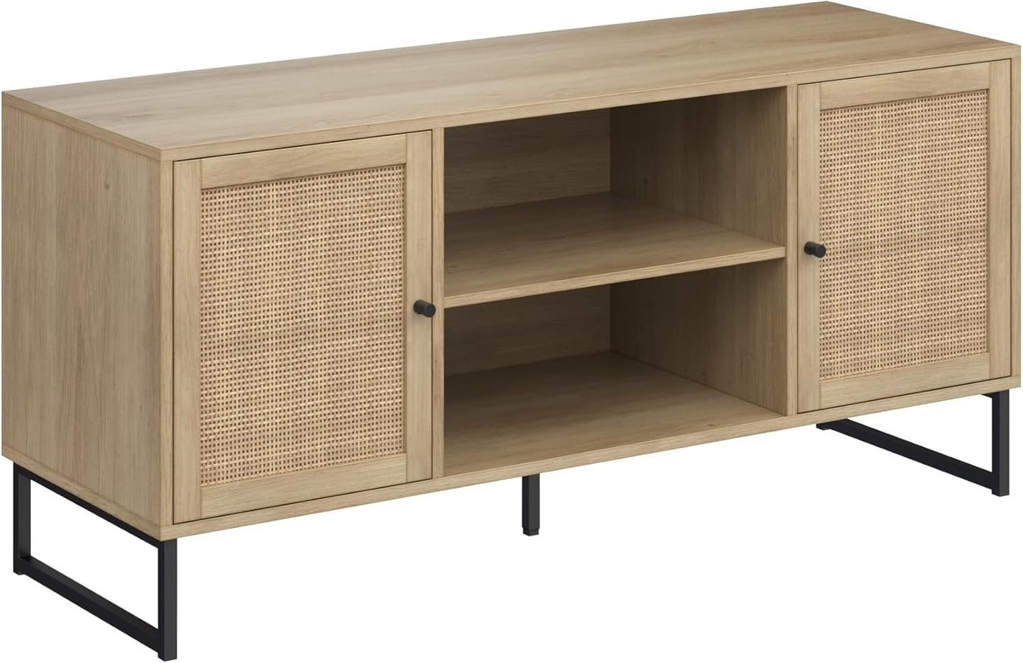 74101 Mina Modern TV Stand, Entertainment Cabinet, Media Console with a Natural Oak Wood Finish and Matte Black Accents with Storage Doors for Living Room or Media Room, Oak/Black