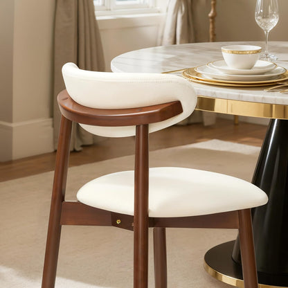Dining Chairs Set of 4, Upholstered Wooden Dining Room Chairs, Mid Century Modern Fabric Kitchen Chair with Ergonomic Curved Backrest, Beige (Only Chairs)